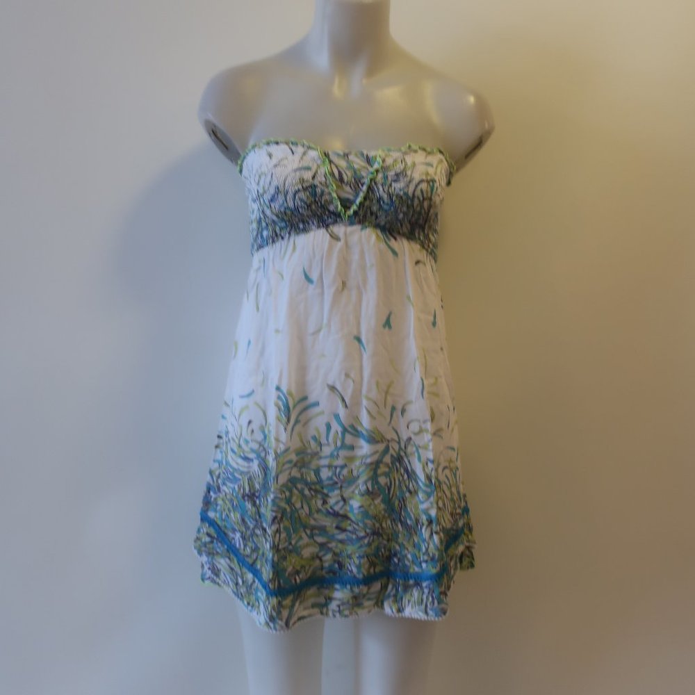 Poupette St. Barth Strapless White and Green Coverup - Picture 2 of 9